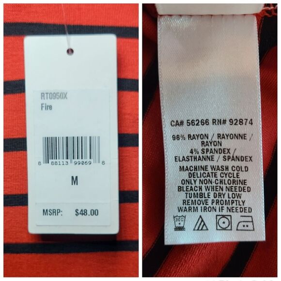 NWT|Splendid Red Striped Short Sleeve Crop Top, MEDIUM - Picture 5 of 5